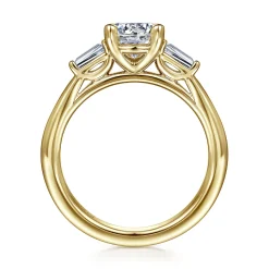 New Gabriel & Co. Acacia - 14K Yellow Gold Round Three Stone Diamond Engagement Ring