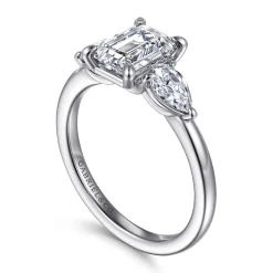 New Gabriel & Co. Adalia - 14K White Gold Emerald Cut Three Stone Diamond Engagement Ring
