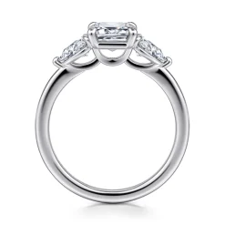 New Gabriel & Co. Adalia - 14K White Gold Emerald Cut Three Stone Diamond Engagement Ring