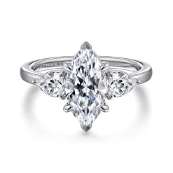 Best Gabriel & Co. Adalia - 14K White Gold Marquise Shape Three Stone Diamond Engagement Ring
