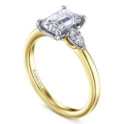 Sale Gabriel & Co. Adalia - 14K Yellow Gold Emerald Cut Three Stone Diamond Engagement Ring