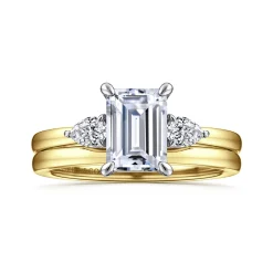 Sale Gabriel & Co. Adalia - 14K Yellow Gold Emerald Cut Three Stone Diamond Engagement Ring