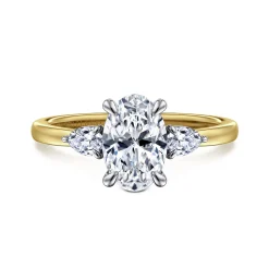New Gabriel & Co. Adalia - 14K Yellow Gold Oval Three Stone Diamond Engagement Ring