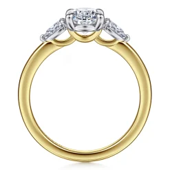 New Gabriel & Co. Adalia - 14K Yellow Gold Oval Three Stone Diamond Engagement Ring