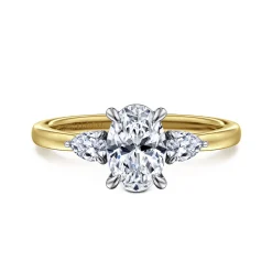 New Gabriel & Co. Adalia - 14K Yellow Gold Oval Three Stone Diamond Engagement Ring