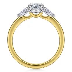 New Gabriel & Co. Adalia - 14K Yellow Gold Oval Three Stone Diamond Engagement Ring