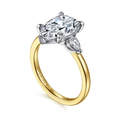 Discount Gabriel & Co. Adalia - 14K Yellow Gold Pear Shape Three Stone Diamond Engagement Ring