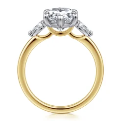 Discount Gabriel & Co. Adalia - 14K Yellow Gold Pear Shape Three Stone Diamond Engagement Ring