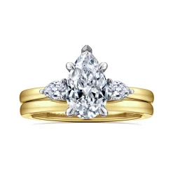 Discount Gabriel & Co. Adalia - 14K Yellow Gold Pear Shape Three Stone Diamond Engagement Ring