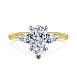 Discount Gabriel & Co. Adalia - 14K Yellow Gold Pear Shape Three Stone Diamond Engagement Ring