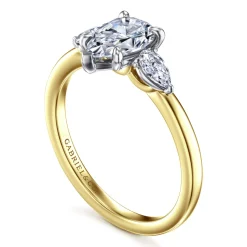 Best Gabriel & Co. Adalia - 14K Yellow Gold Pear Shape Three Stone Diamond Engagement Ring