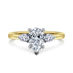 Best Gabriel & Co. Adalia - 14K Yellow Gold Pear Shape Three Stone Diamond Engagement Ring