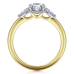 Best Gabriel & Co. Adalia - 14K Yellow Gold Pear Shape Three Stone Diamond Engagement Ring