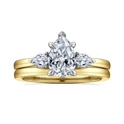 Best Gabriel & Co. Adalia - 14K Yellow Gold Pear Shape Three Stone Diamond Engagement Ring