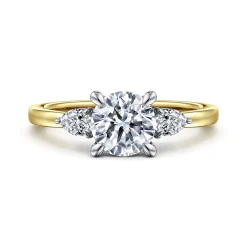 Sale Gabriel & Co. Adalia - 14K Yellow Gold Round Three Stone Diamond Engagement Ring