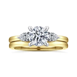 Sale Gabriel & Co. Adalia - 14K Yellow Gold Round Three Stone Diamond Engagement Ring