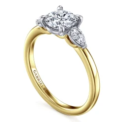 Sale Gabriel & Co. Adalia - 14K Yellow Gold Round Three Stone Diamond Engagement Ring