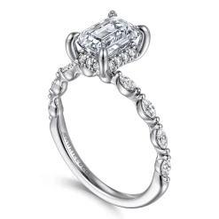 Sale Gabriel & Co. Adeena - 14K White Gold Emerald Cut Hidden Halo Diamond Engagement Ring