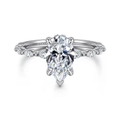 New Gabriel & Co. Adeena - 14K White Gold Pear Shape Hidden Halo Diamond Engagement Ring