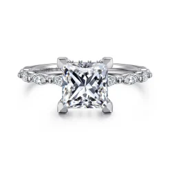 Hot Gabriel & Co. Adeena - 14K White Gold Princess Hidden Halo Diamond Engagement Ring