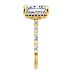 Best Gabriel & Co. Adeena - 14K Yellow Gold Radiant Cut Hidden Halo Diamond Engagement Ring