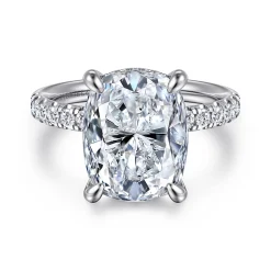 Clearance Gabriel & Co. Adela - 14K White Gold Elongated Cushion Hidden Halo Diamond Engagement Ring