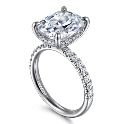 Clearance Gabriel & Co. Adela - 14K White Gold Elongated Cushion Hidden Halo Diamond Engagement Ring