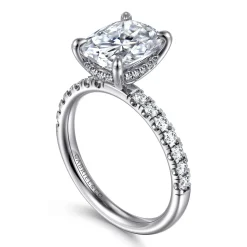 New Gabriel & Co. Adela - 14K White Gold Elongated Cushion Hidden Halo Diamond Engagement Ring