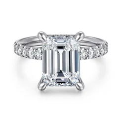 Clearance Gabriel & Co. Adela - 14K White Gold Emerald Cut Hidden Halo Diamond Engagement Ring