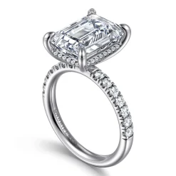 Discount Gabriel & Co. Adela - 14K White Gold Emerald Cut Hidden Halo Diamond Engagement Ring