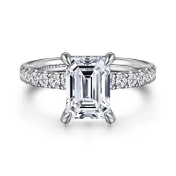 Sale Gabriel & Co. Adela - 14K White Gold Emerald Cut Hidden Halo Diamond and Engagement Ring