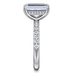 New Gabriel & Co. Adela - 14K White Gold Emerald Cut Hidden Halo Diamond Engagement Ring