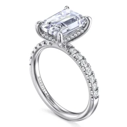 New Gabriel & Co. Adela - 14K White Gold Emerald Cut Hidden Halo Diamond Engagement Ring