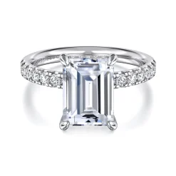 New Gabriel & Co. Adela - 14K White Gold Emerald Cut Hidden Halo Diamond Engagement Ring