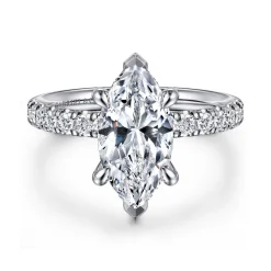 Clearance Gabriel & Co. Adela - 14K White Gold Marquise Shape Hidden Halo Diamond Engagement Ring