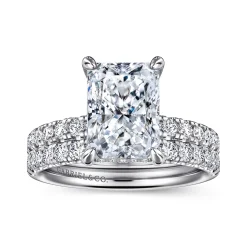 Best Gabriel & Co. Adela - 14K White Gold Radiant Hidden Halo Diamond and Engagement Ring