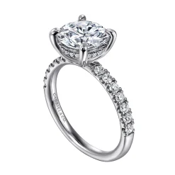 New Gabriel & Co. Adela - 14K White Gold Round Hidden Halo Diamond Engagement Ring