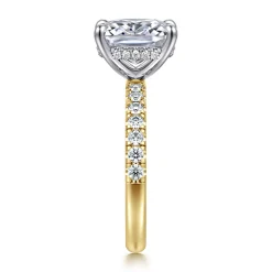 Best Gabriel & Co. Adela - 14K White-Yellow Gold Elongated Cushion Hidden Halo Diamond Engagement Ring