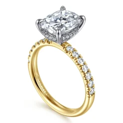 Best Gabriel & Co. Adela - 14K White-Yellow Gold Elongated Cushion Hidden Halo Diamond Engagement Ring