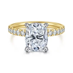 Best Gabriel & Co. Adela - 14K White-Yellow Gold Elongated Cushion Hidden Halo Diamond Engagement Ring
