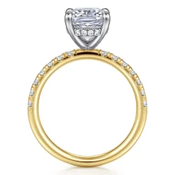 Best Gabriel & Co. Adela - 14K White-Yellow Gold Elongated Cushion Hidden Halo Diamond Engagement Ring