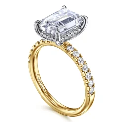 Outlet Gabriel & Co. Adela - 14K White- Yellow Gold Emerald Cut Hidden Halo Diamond Engagement Ring