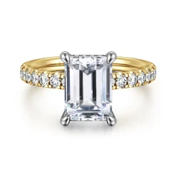 Outlet Gabriel & Co. Adela - 14K White-Yellow Gold Emerald Cut Hidden Halo Diamond Engagement Ring