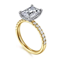 Outlet Gabriel & Co. Adela - 14K White-Yellow Gold Emerald Cut Hidden Halo Diamond Engagement Ring