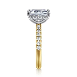 Outlet Gabriel & Co. Adela - 14K White-Yellow Gold Emerald Cut Hidden Halo Diamond Engagement Ring