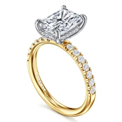 Online Gabriel & Co. Adela - 14K White-Yellow Gold Radiant Hidden Halo Diamond and Engagement Ring