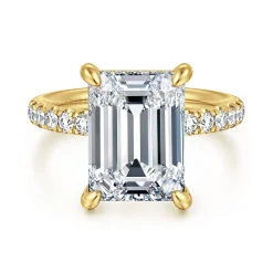 Clearance Gabriel & Co. Adela - 14K Yellow Gold Emerald Cut Hidden Halo Diamond Engagement Ring