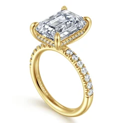 Clearance Gabriel & Co. Adela - 14K Yellow Gold Emerald Cut Hidden Halo Diamond Engagement Ring