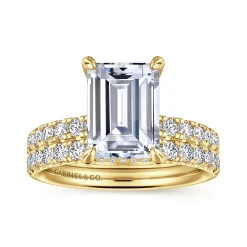 Clearance Gabriel & Co. Adela - 14K Yellow Gold Emerald Cut Hidden Halo Diamond Engagement Ring