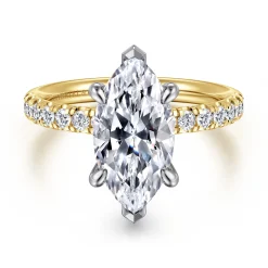 Clearance Gabriel & Co. Adela - 14K Yellow-White Gold Marquise Shape Hidden Halo Diamond Engagement Ring